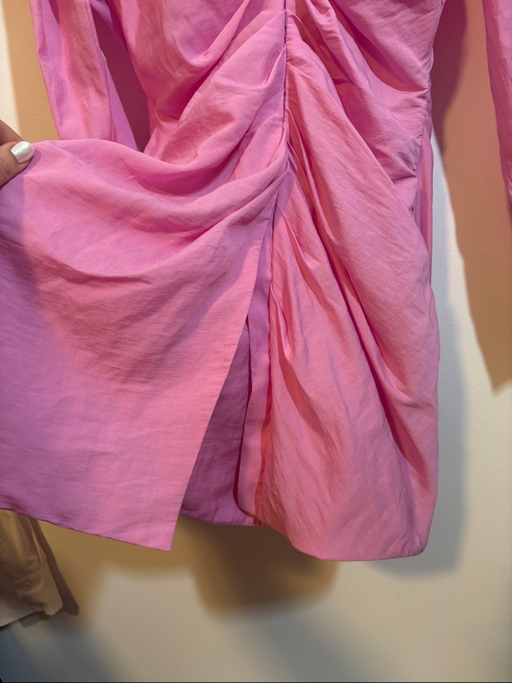 ZARA Bright Pink Shirt Dress with Collar - Picture 5 of 6